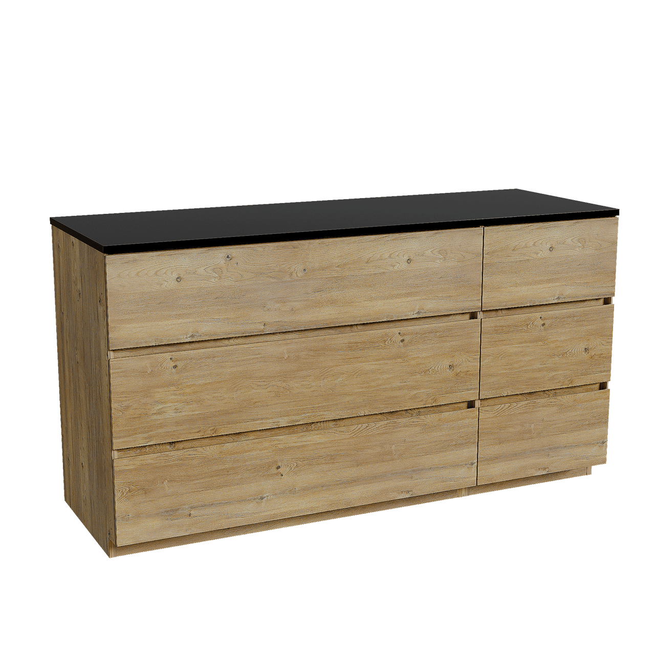 Storke Edge freistehendes Möbelstück Set: 150 x 52 cm, Rohe Eiche, mit Panton Einzel- oder Doppel Waschtischplatte, Pulverbeschichtetes MDF Schwarz matt