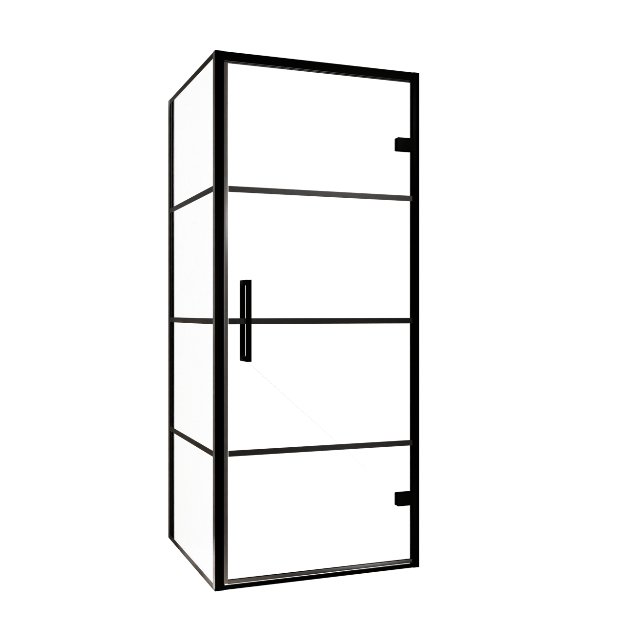 Balmani Senses Design Eckdusche: Drehtür (Rechts) mit fixierte Seitenwand, 90 x 80 cm, Lined, Profil Schwarz, inklusive Coating