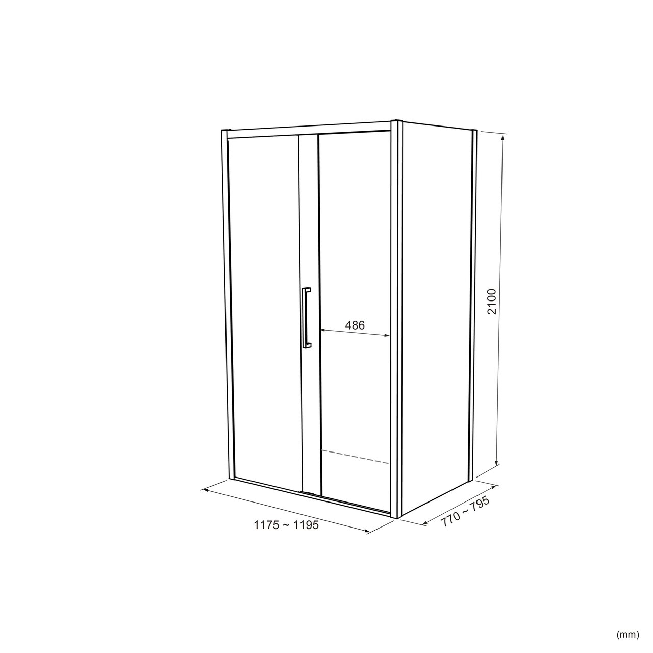 Balmani Senses Design douche d'angle avec porte coulissante à gauche et paroi latérale fixe, 120 x 80 cm, Verre transparent avec bande mate, Profil Brushed CoolMetal