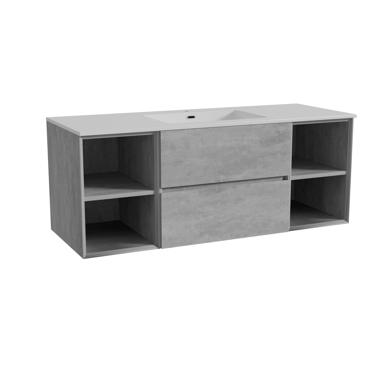 Storke Edge meuble salle de bains suspendu 135 x 52 cm béton gris foncé avec Diva plan simple en marbre composite blanc brillant