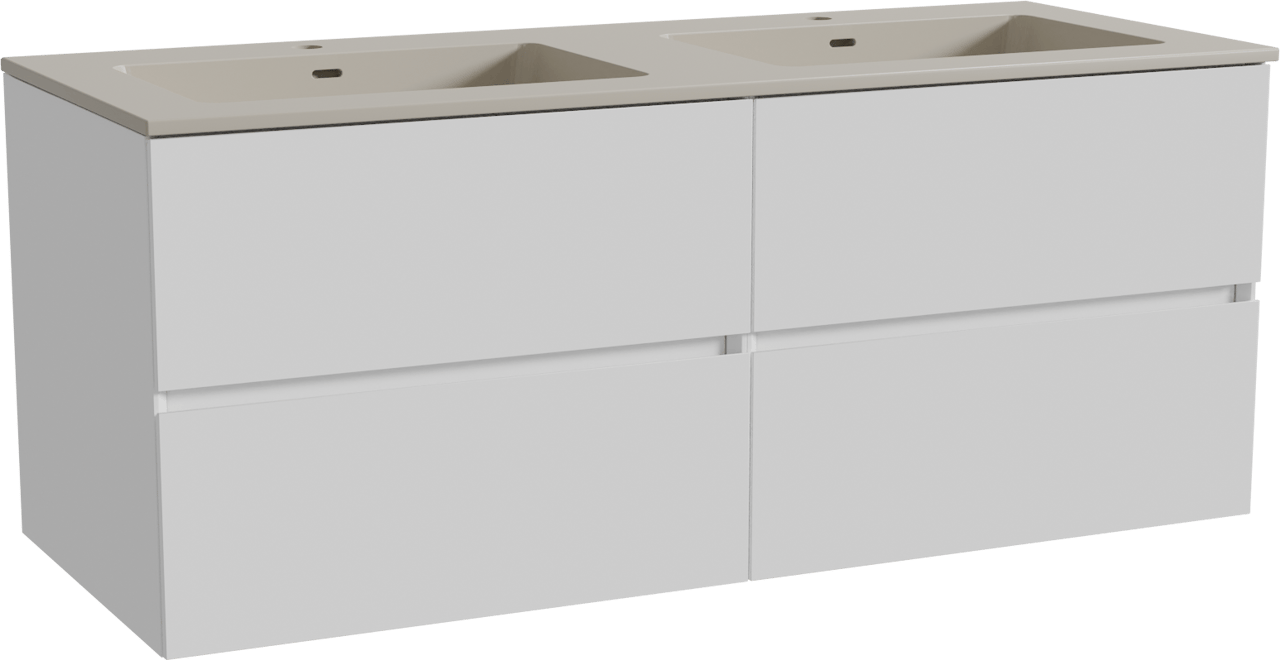Storke Edge meuble salle de bains suspendu 130 x 52 cm blanc brillant avec Diva double vasque en top solid soie grise