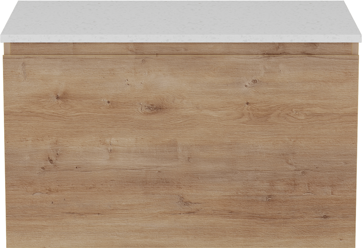 Linie Lado meuble salle de bains suspendu 80 x 46 cm chêne naturel avec Lado tablette simple en mélaminé terrazzo blanc