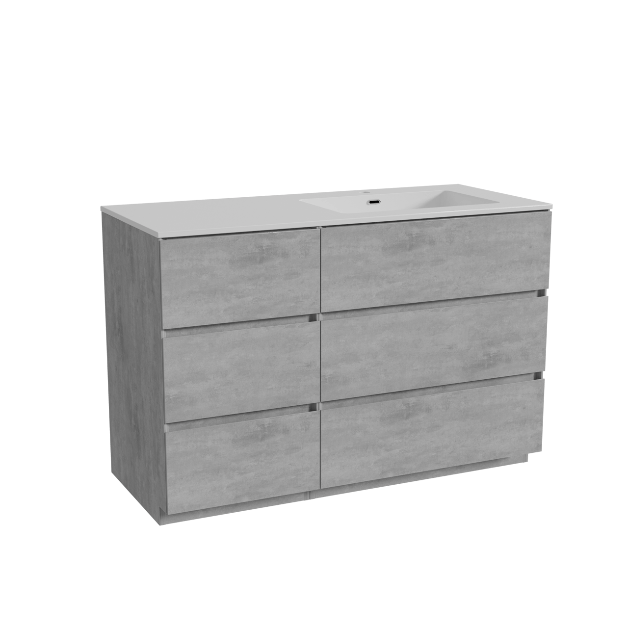 Storke Edge meuble salle de bains à poser 120 x 52 cm béton gris foncé avec Diva plan vasque asymétrique à droite en marbre composite blanc brillant