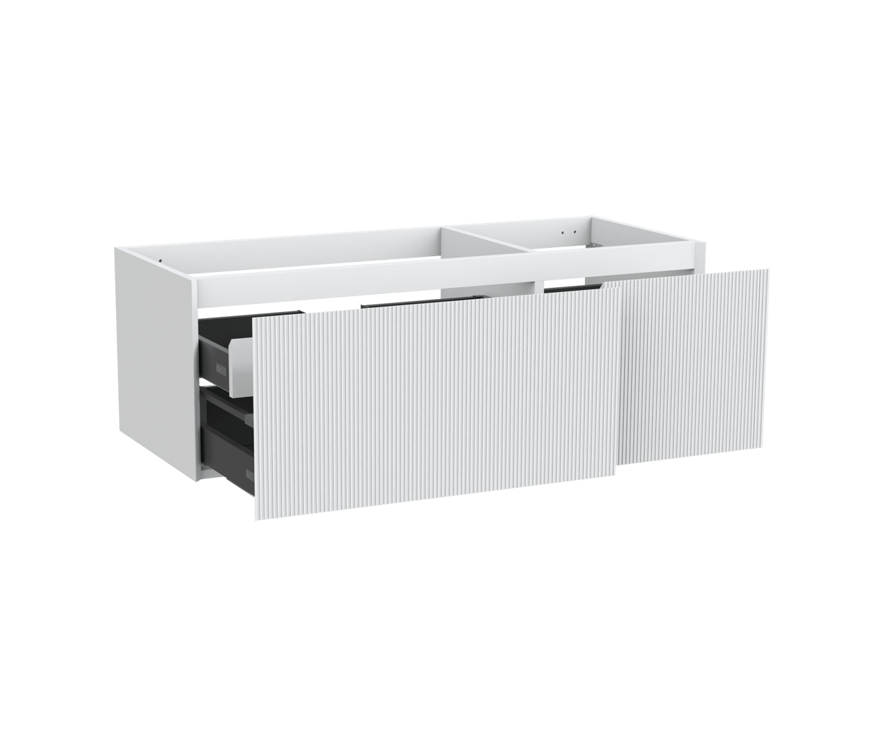 Balmani Fila hängender Waschbeckenunterschrank: 135 x 55 cm, asymmetrisch links, Weiß Matt, 4 Schubladen