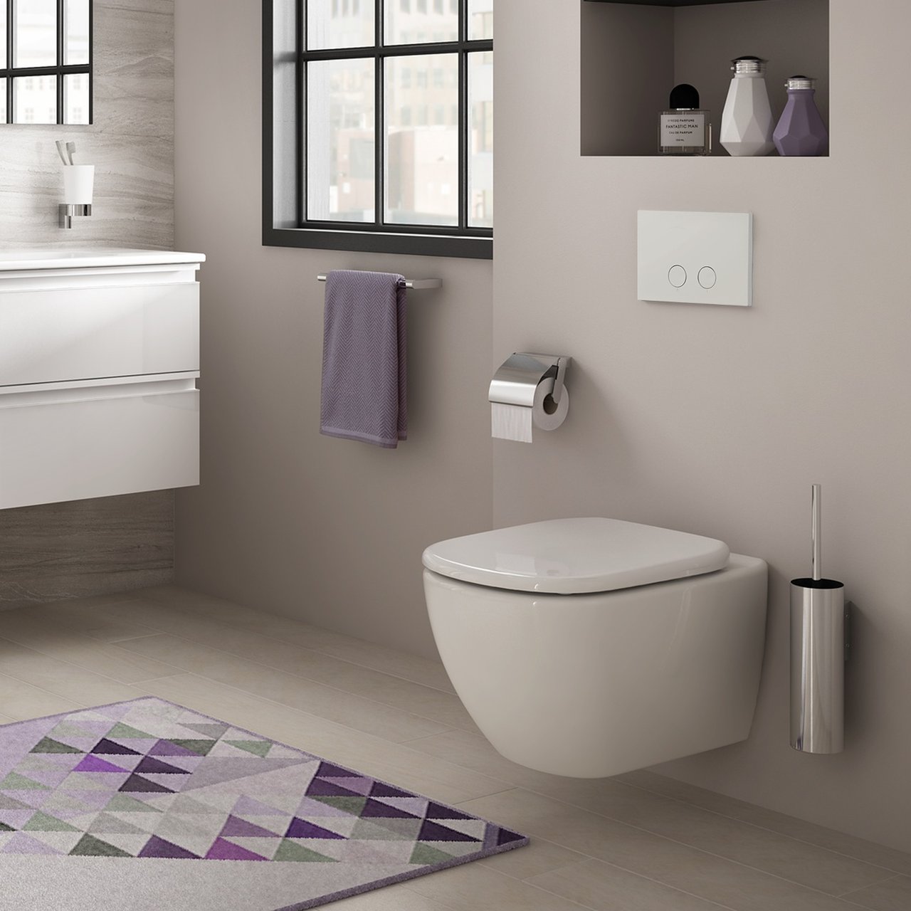 Ideal Standard Tesi hangtoilet glanzend wit randloos met Geberit Sigma inbouwspoelreservoir UP320 met Burda frame en bedieningspaneel