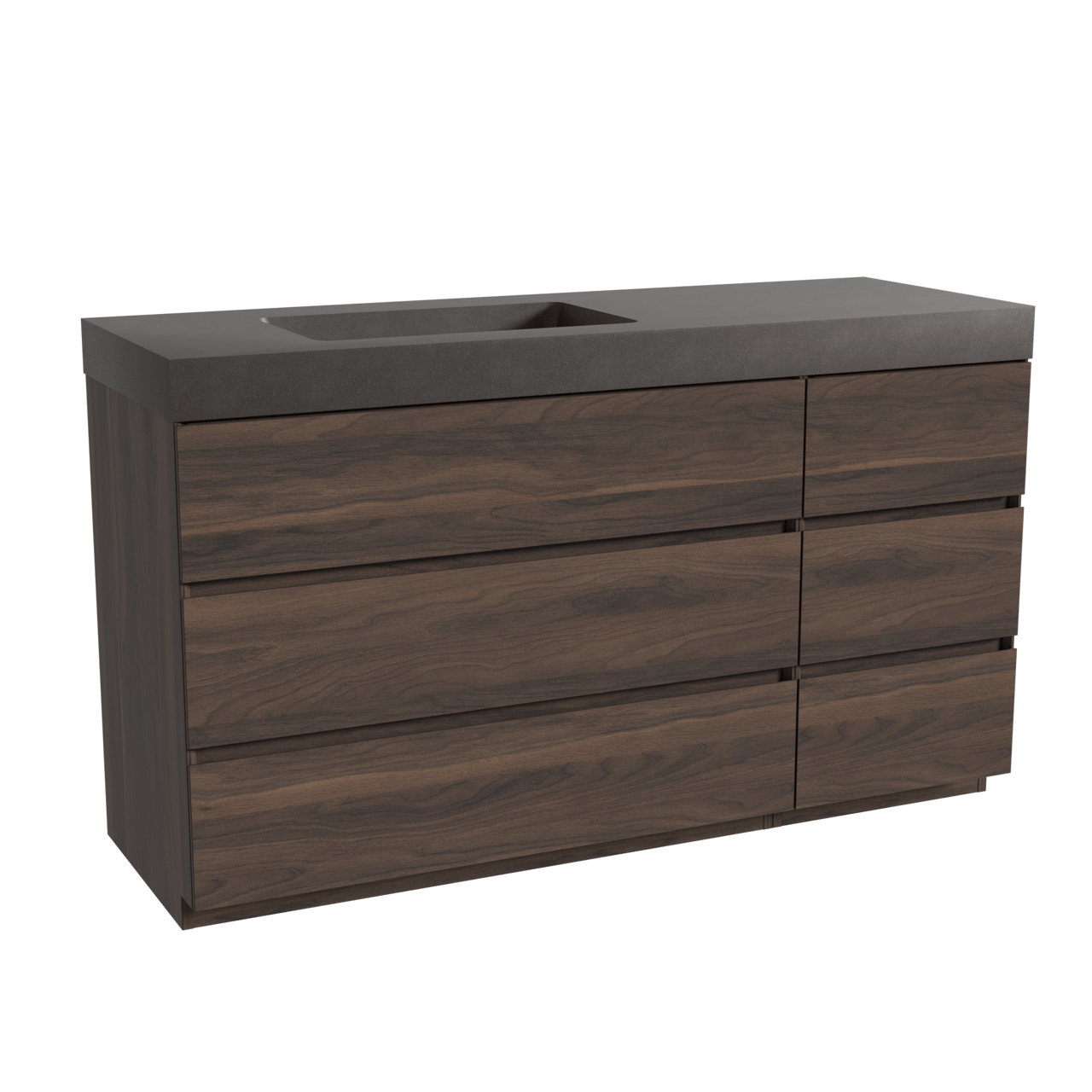 Storke Edge meuble salle de bains à poser 150 x 52 cm noyer avec Scuro High vasque asymétrique gauche en quartz noir mat