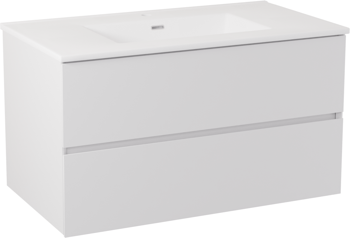 Storke Edge meuble salle de bains suspendu 95 x 52 cm blanc mat avec Kera plan simple en céramique blanc mat, bonde incluse