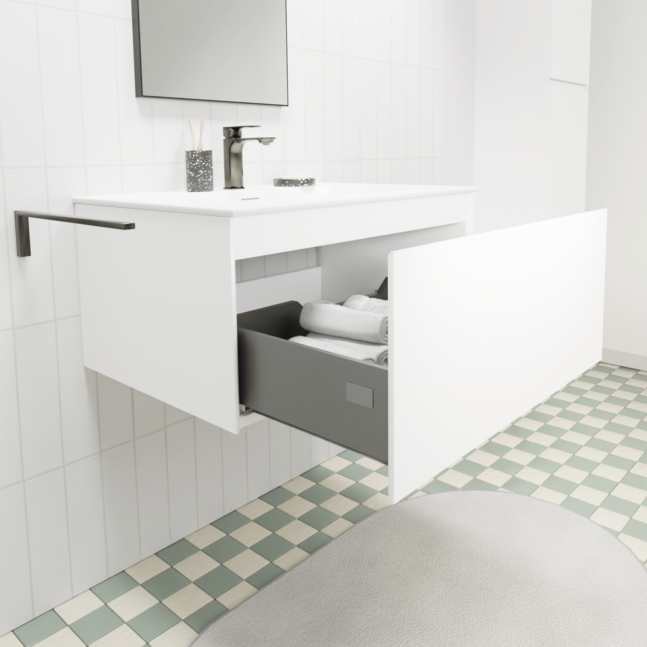 Storke Edge zwevend badkamermeubel 75 x 52 cm mat wit met Mata enkele wastafel in solid surface mat wit