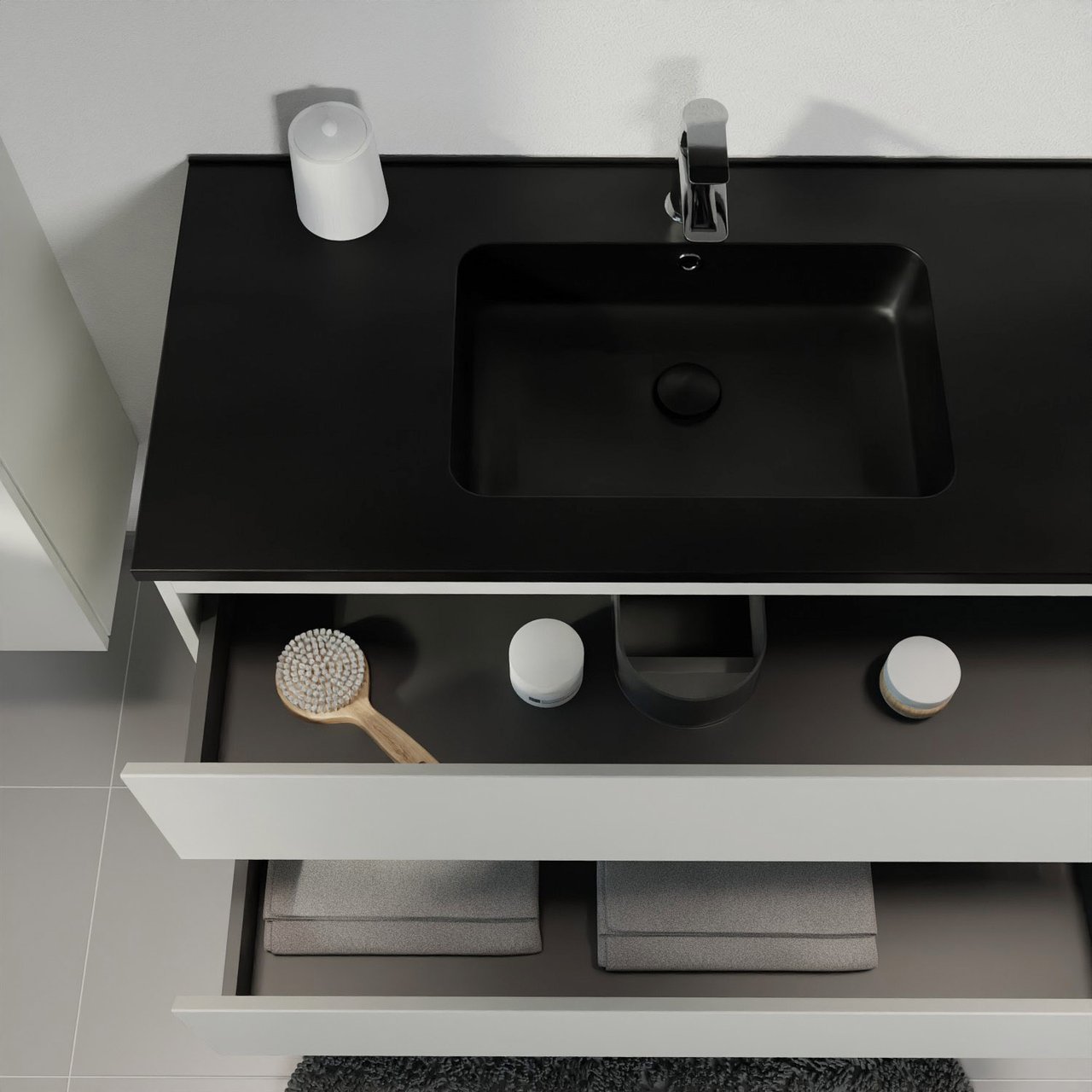 Linie Lado meuble salle de bains suspendu 120 x 46 cm greige avec Vano double vasque en marbre composite noir mat