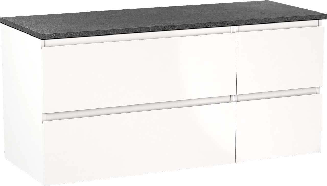 Linie Lado meuble salle de bains suspendu 120 x 46 cm blanc brillant avec Lado tablette simple ou double en mélaminé ardoise gris