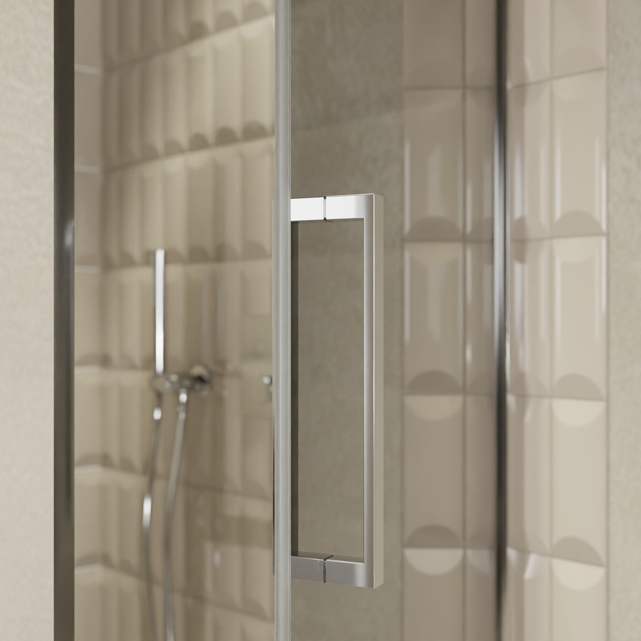 Balmani Senses Design porte pivotante à droite 90 cm x 210 cm verre Miroir Reflex, Profil chrome