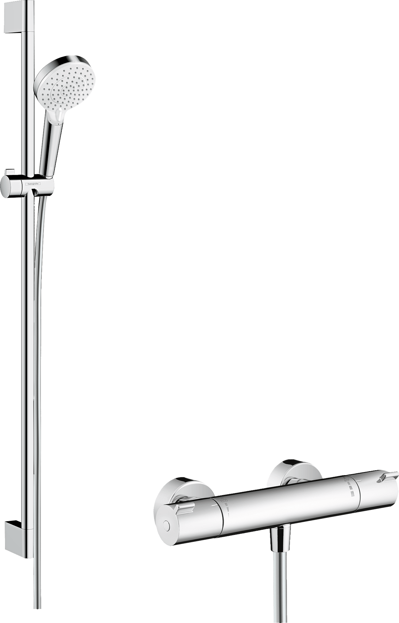 Hansgrohe Crometta Vario barre de douche avec pommeau de douche 11cm 2 fonctions jet chrome brillant