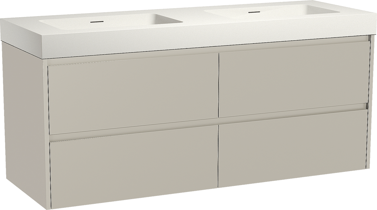 Storke Seda meuble salle de bains suspendu 150 x 52 cm soie grise avec Mata High double vasque en solid surface blanc mat