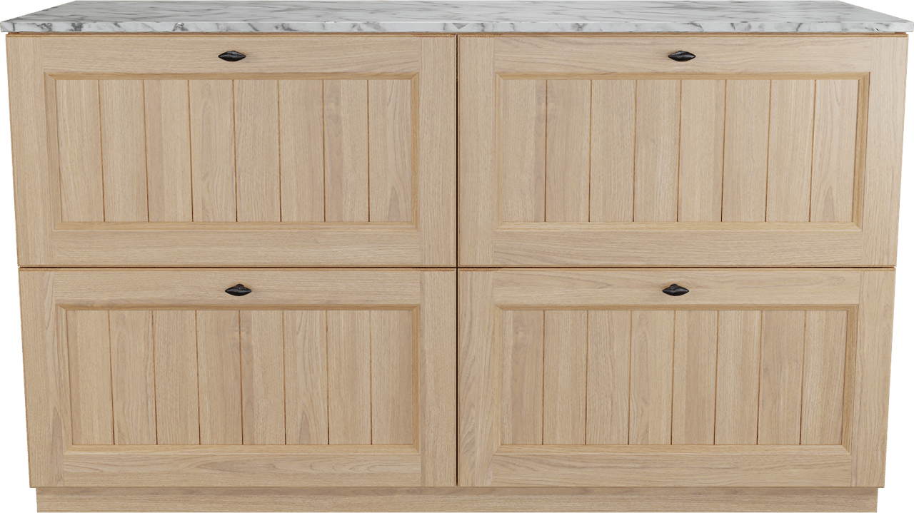 Balmani Lemon staand badkamermeubel 150 x 55 cm, fineer natuur eik met Stretto enkel of dubbel tablet in carrara