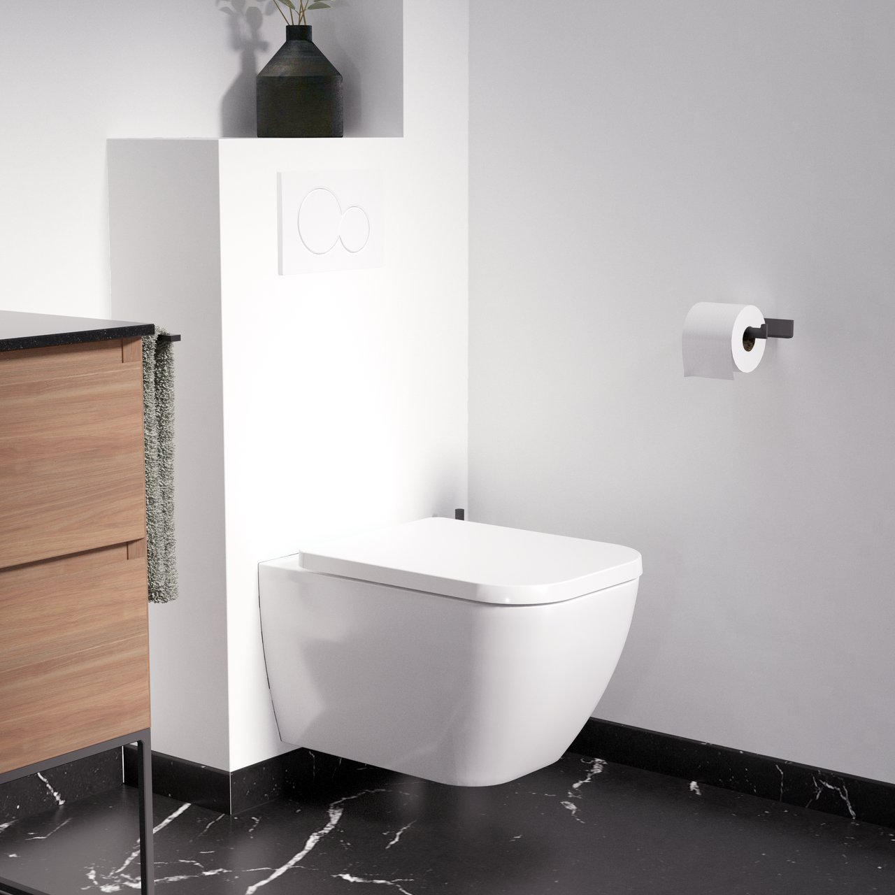 Luca Varess Cordaro hangtoilet glanzend wit randloos, inclusief isolatieset