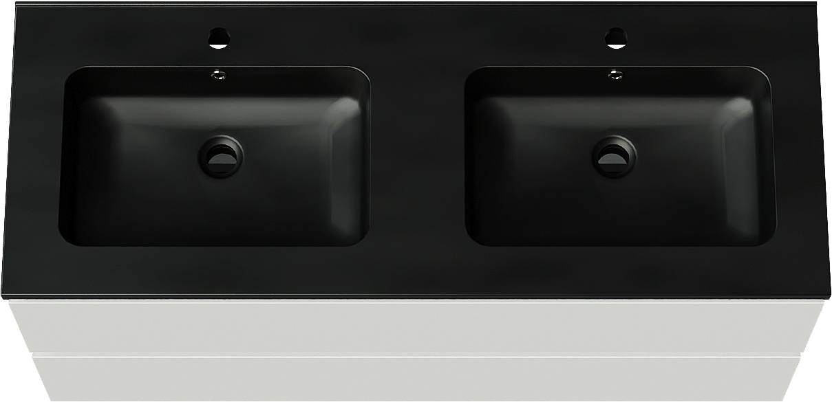 Linie Lado meuble salle de bains suspendu 120 x 46 cm blanc mat avec Vano double vasque en marbre composite noir mat