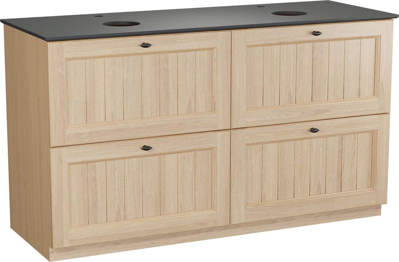 Balmani Lemon meuble salle de bains à poser 150 x 55 cm, placage chêne naturel avec Facetta tablette double en granit noir