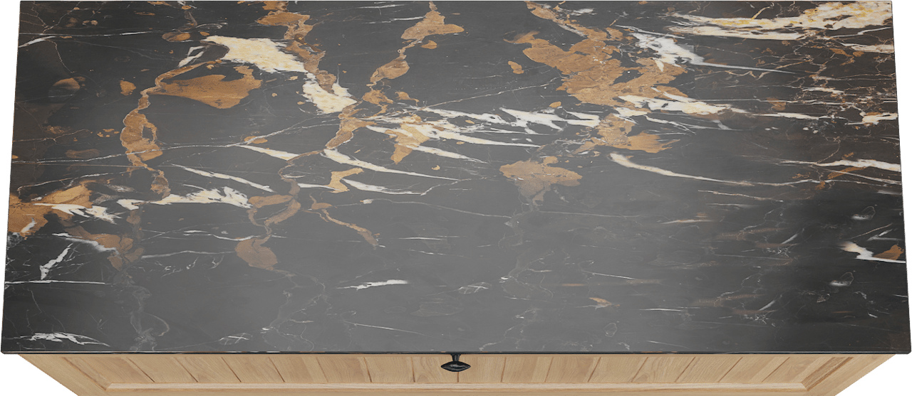 Balmani Lemon zwevend badkamermeubel 135 x 55 cm, fineer natuur eik met Stretto enkel of dubbel tablet in portoro gold