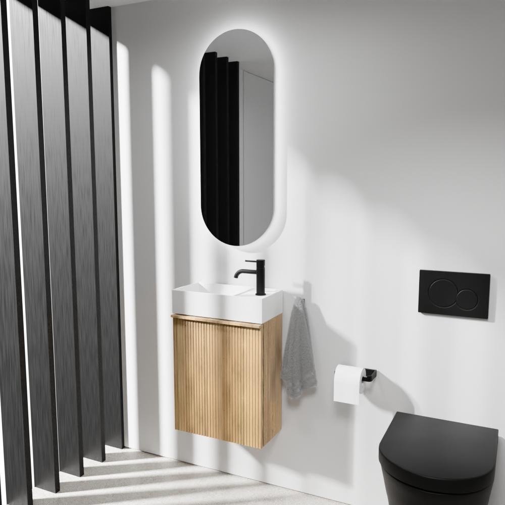 Balmani Forma meuble wc suspendu 42 x 21 cm chêne naturel avec Dama lavabo en Solid Surface mat