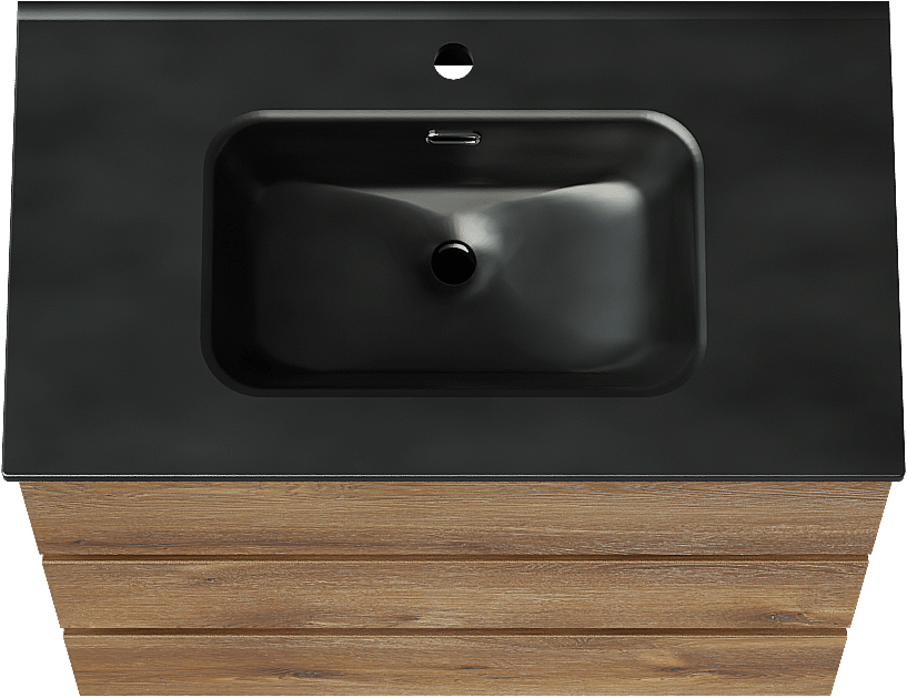 Linie Lado meuble salle de bains à poser 80 x 46 cm chêne brun avec Baro plan simple en porcelaine noir mat