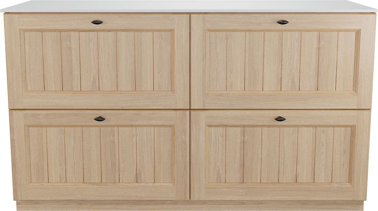 Balmani Lemon freistehendes Möbelstück Set: 150 x 55 cm, Naturbelassene Eiche Furnier, mit Stretto Einzel- oder Doppel Waschtischplatte, Weiß matt