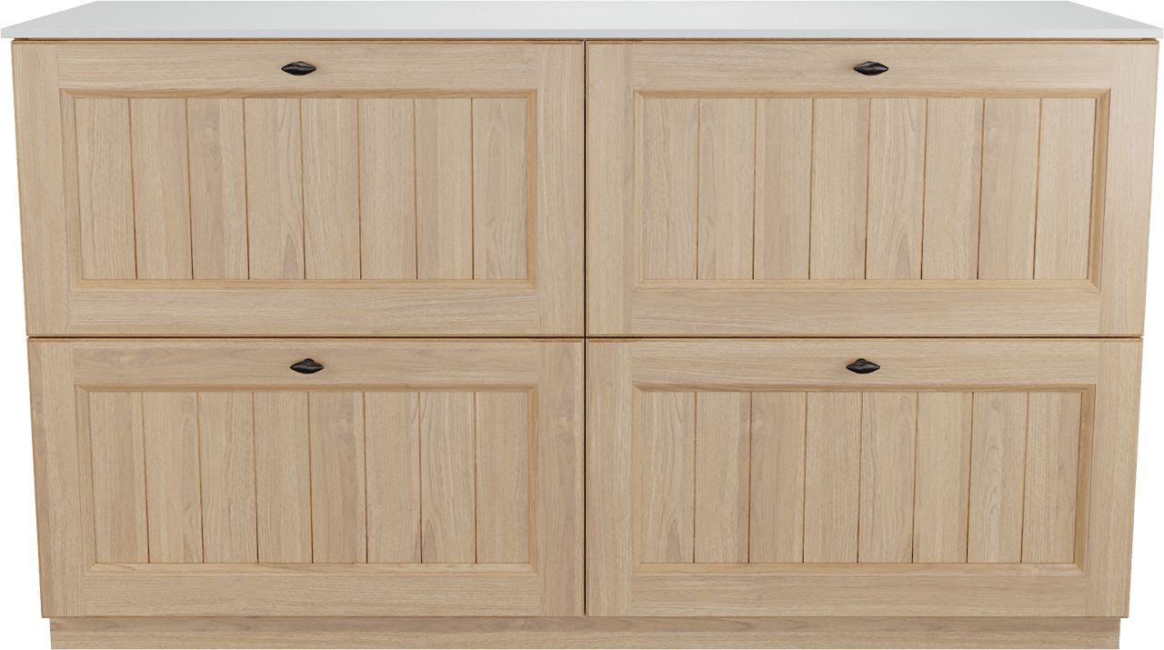 Balmani Lemon freistehendes Möbelstück Set: 150 x 55 cm, Naturbelassene Eiche Furnier, mit Stretto Einzel- oder Doppel Waschtischplatte, Weiß matt