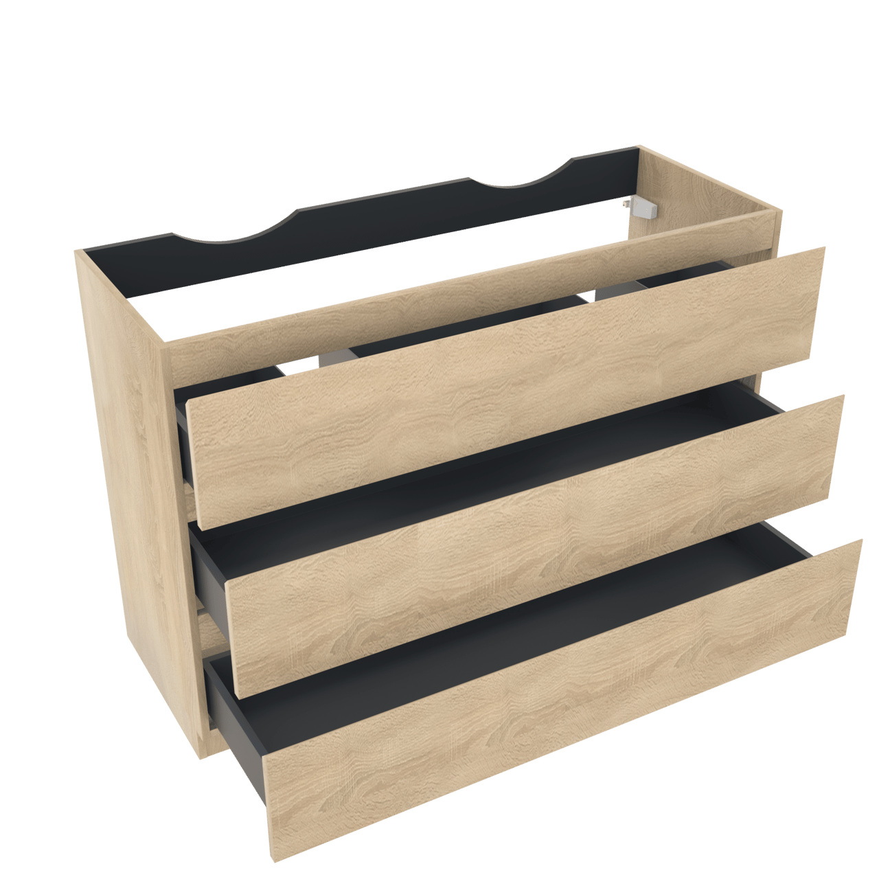 Linie Lado meuble sous-vasque a poser 120 x 46 cm chêne blanc 3 tiroirs 2 découpés de siphon