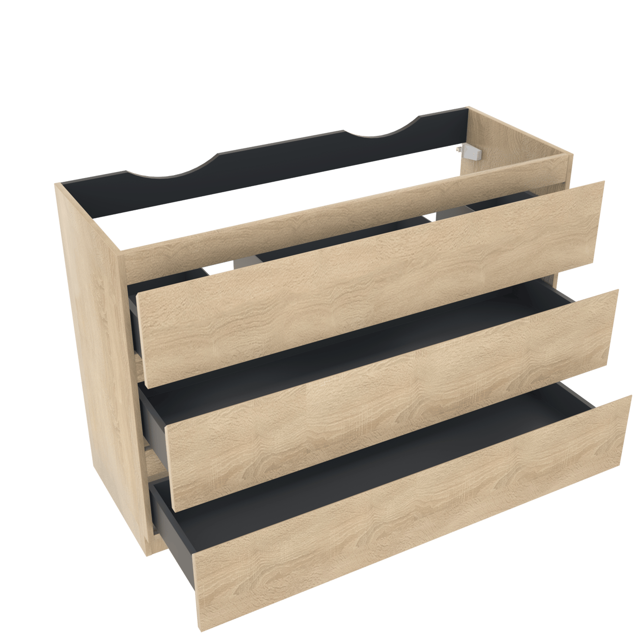 Linie Lado staande wastafelonderkast 120 x 46 cm wit eiken 3 lades 2 sifonuitsparingen