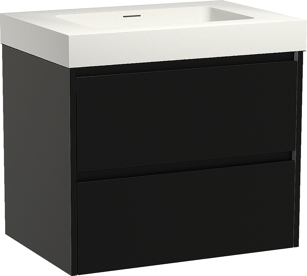 Storke Seda zwevend badmeubel 75 x 52 cm mat zwart met Mata High enkele wastafel in solid surface mat wit