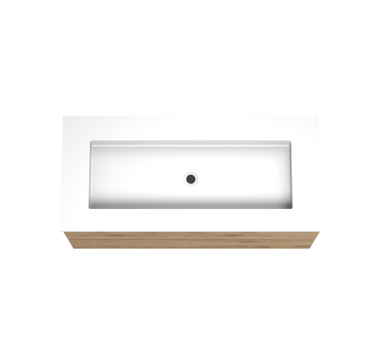 Balmani Lucida zwevend badmeubel 120 x 55 cm ruw eiken met Tablo Stretto enkele wastafel voor 2 kraangaten in solid surface mat wit