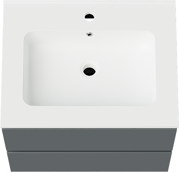 Linie Lado zwevend badkamermeubel 60 x 46 cm blauw antraciet met Vano enkele wastafel in composietmarmer mat wit