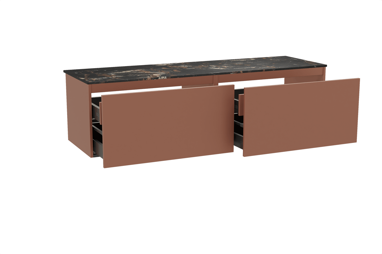 Balmani Sfera zwevend badmeubel 180 x 55 cm cotto met Stretto enkel of dubbel wastafelblad in marmer portoro gold