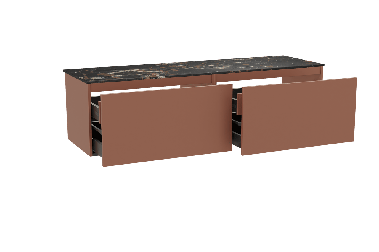 Balmani Sfera zwevend badkamermeubel 180 x 55 cm cotto met Stretto enkel of dubbel tablet in marmer portoro gold