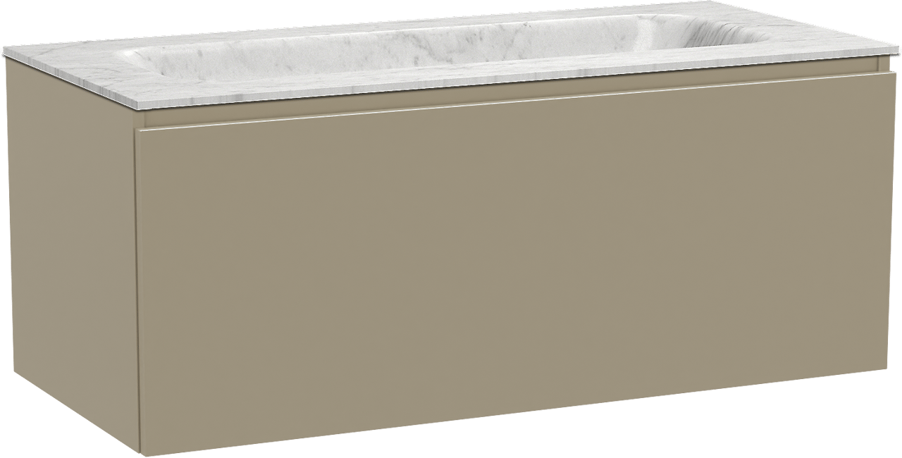 Balmani Sfera hängendes Möbelstück Set: 120 x 55 cm, Dune, mit Tablo Arcato Einzelwaschtisch, Marmor Carrara