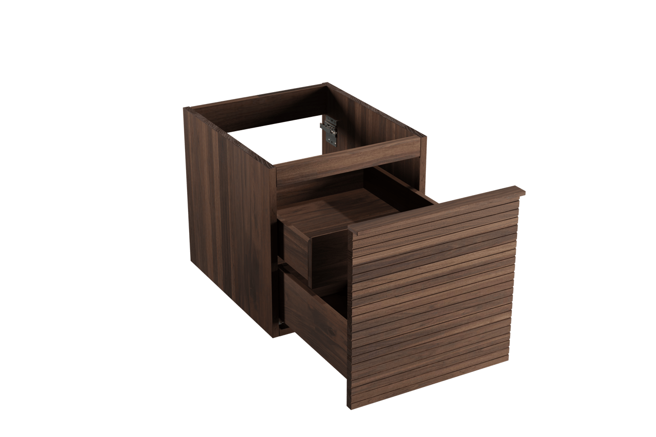 Balmani Forma zwevende wastafelonderkast 45 x 55 cm Amerikaanse notelaar 2 lades horiz. sym. groef