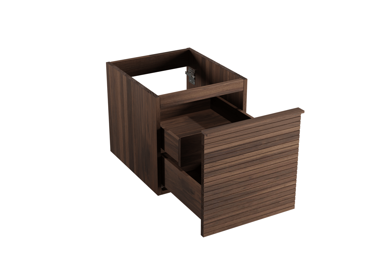 Balmani Forma hängender Waschbeckenunterschrank: horizontale Rippen, 45 x 55 cm, Amerikanischer Nussbaum, 2 Schubladen