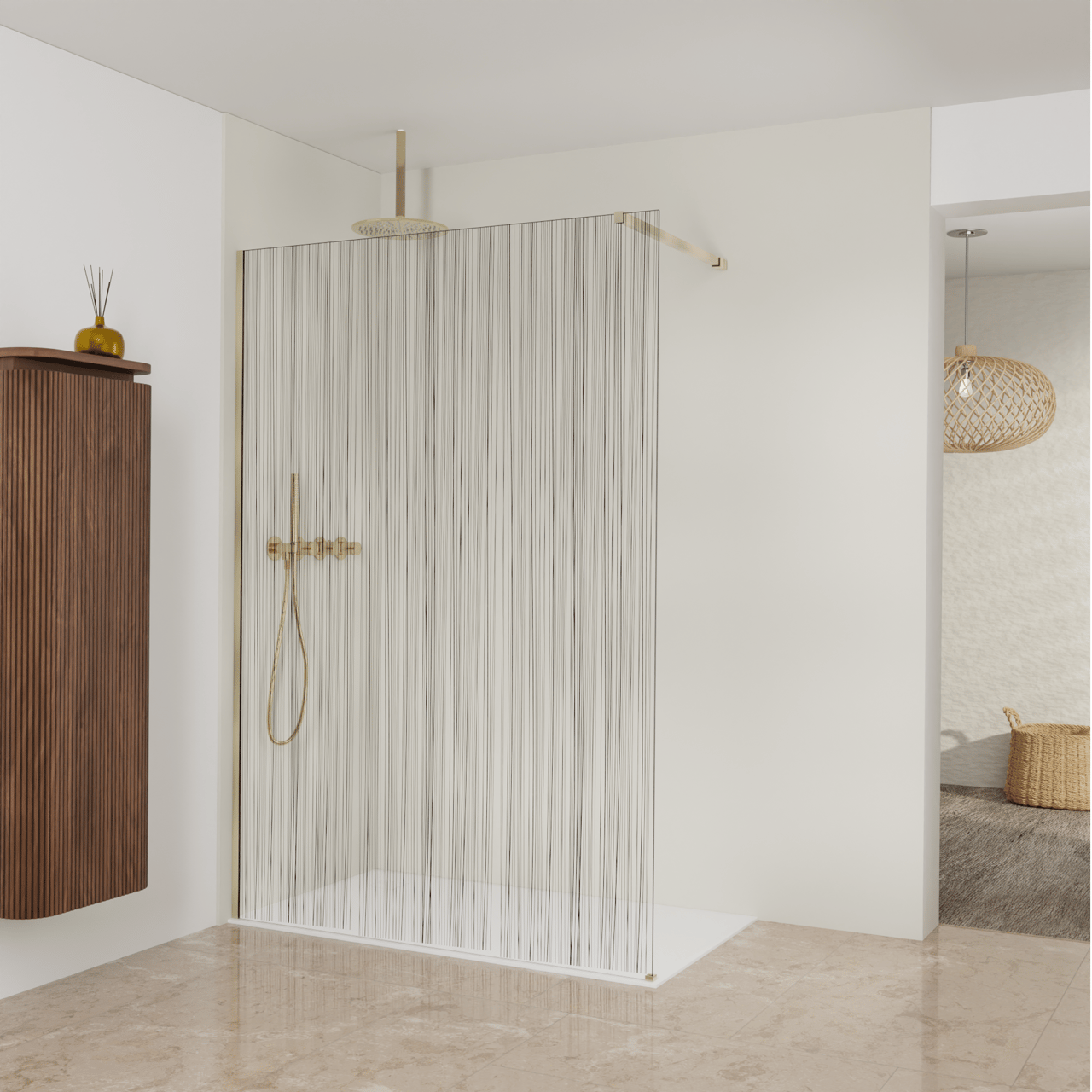 Balmani Modular douche à l'italienne: 140 x 200 cm, Mikado, avec coating, Profil Brushed Champagne Gold