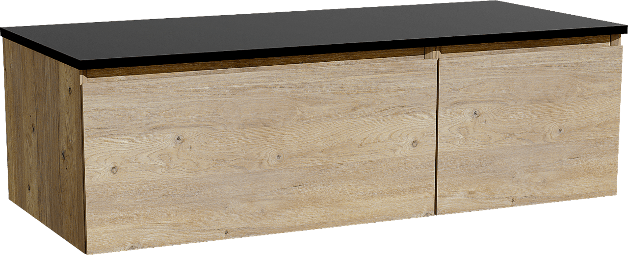 Storke Edge hängendes Möbelstück Set: 120 x 52 cm, Rohe Eiche, mit Panton Einzel- oder Doppel Waschtischplatte, Pulverbeschichtetes MDF Schwarz matt