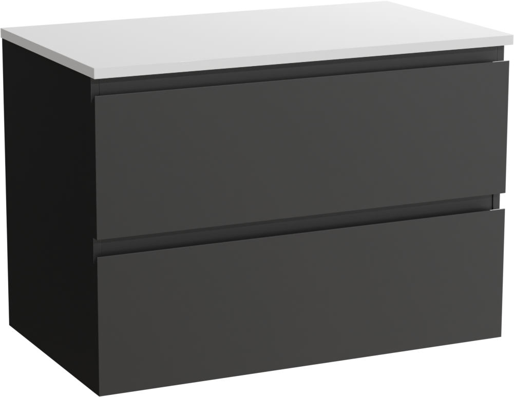 Linie Lado meuble salle de bains suspendu 80 x 46 cm noir mat avec Lado tablette simple en marbre composite blanc brillant