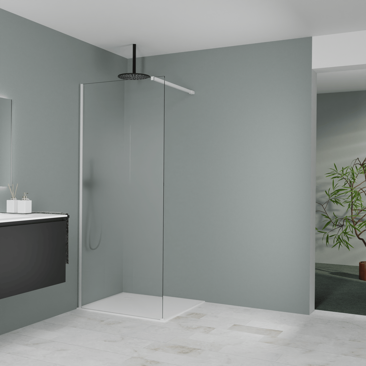 Balmani Modular Walk-In Dusche: 90 x 200 cm, Permafrost, inklusive Coating, Profil Weiß matt