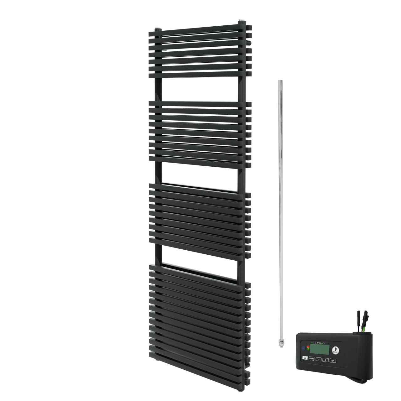 Vipera Vesuvio dubbele handdoekradiator 60 x 180 cm elektrische verwarming zwart mat zij- en middenaansluiting 1.500W, weerstand inbegrepen