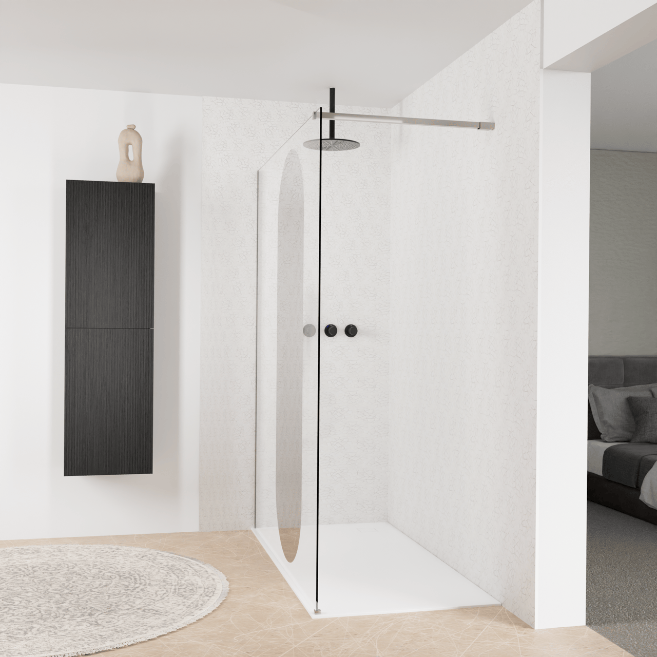 Balmani Modular inloopdouche: 160 x 200 cm, Reflex ovaal spiegelglas, Brushed Inox profielen