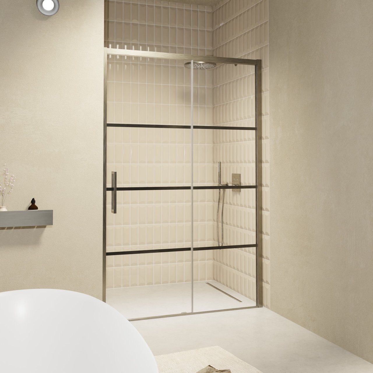 Balmani Senses Design porte coulissante à droite 140 cm x 210 cm verre Lined, Profil Brushed GunMetal