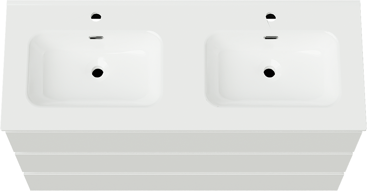 Linie Lado freistehendes Möbelstück Set: 120 x 46 cm, Weiß glänzend, mit Baro Doppelwaschtisch, Porzellan Weiß glänzend