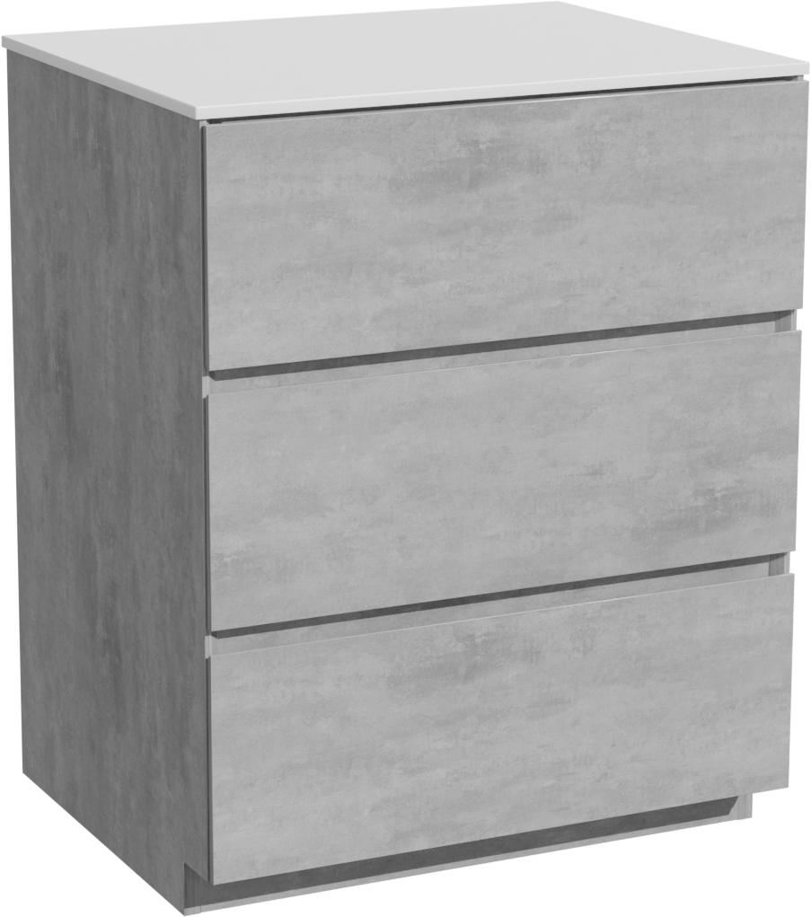 Storke Edge freistehendes Möbelstück Set: 65 x 52 cm, Beton dunkelgrau, mit Tavola Einzel Waschtischplatte, Solid Surface Weiß matt