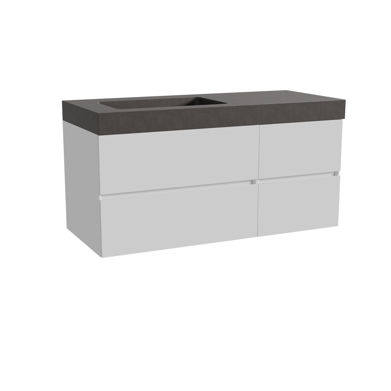 Storke Edge meuble salle de bains suspendu 120 x 52 cm blanc brillant avec Scuro High vasque asymétrique gauche en quartz noir mat