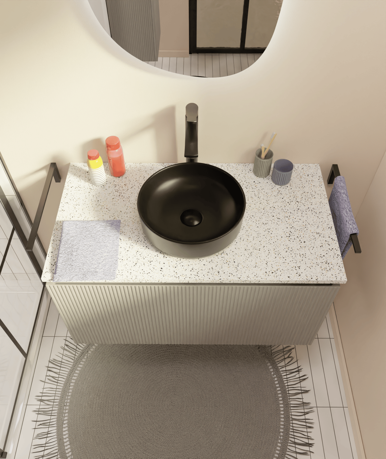 Storke Ribs meuble sous-lavabo suspendu 95 x 52 cm soie grise 2 tiroirs