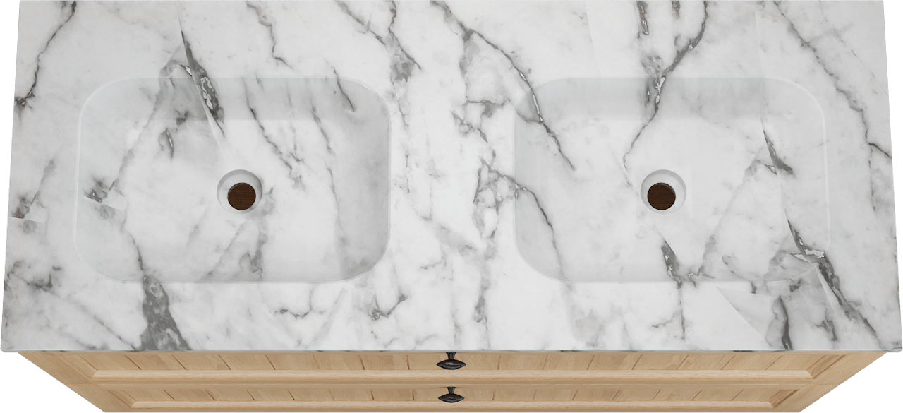 Balmani Lemon staand badkamermeubel 135 x 55 cm, fineer natuur eik met Tablo Arcato dubbele wastafel in carrara