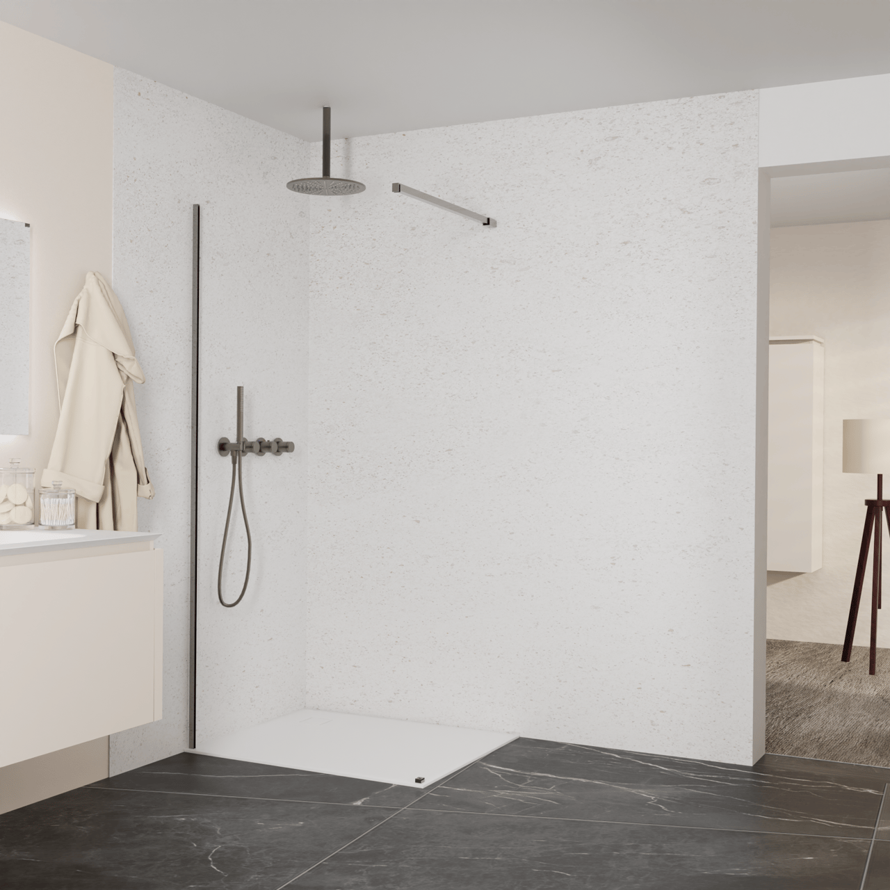 Balmani Modular douche à l'italienne: 100 x 200 cm, Verre transparent, avec coating, Profil Brushed GunMetal