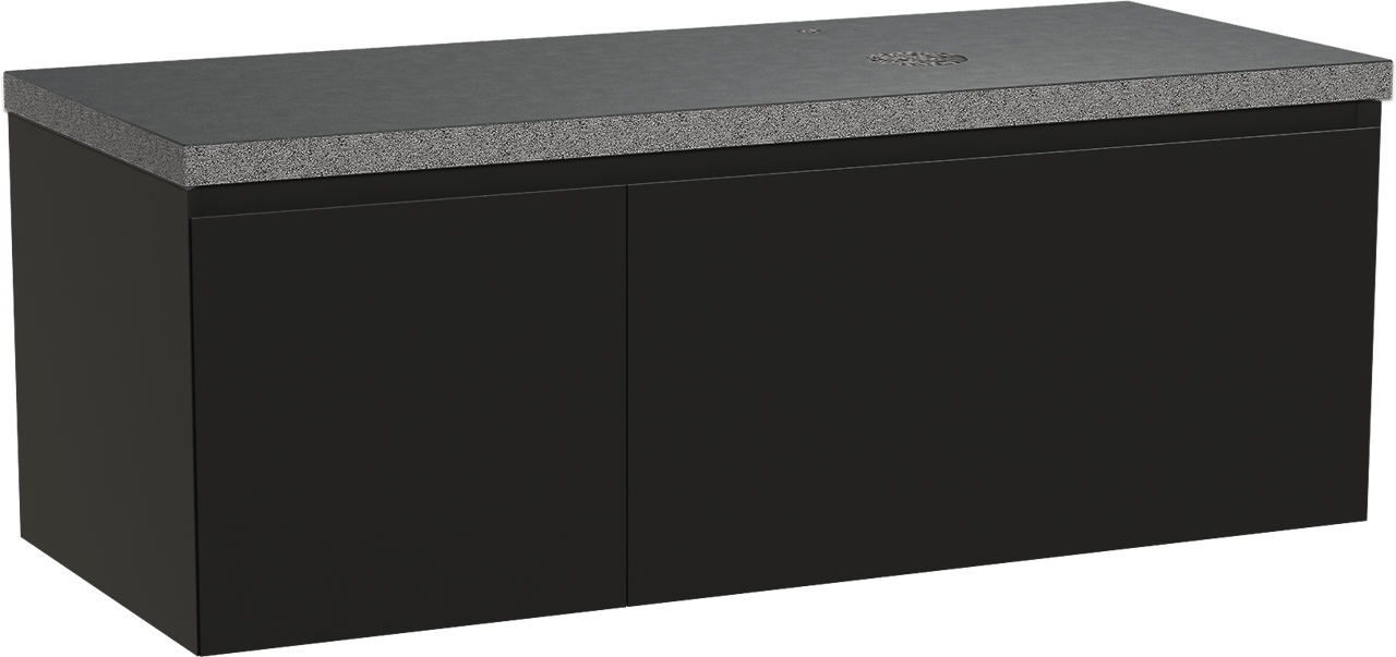Balmani Idra zwevend badmeubel 135 x 55 cm mat zwart met Rock asymmetrisch rechtse wastafel in zwart graniet